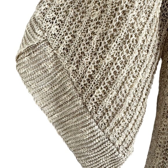 EILEEN FISHER LINEN NATURAL CREAM SHORT SLEEVE SWEATER CARDIGAN SZ M - Picture 3 of 6